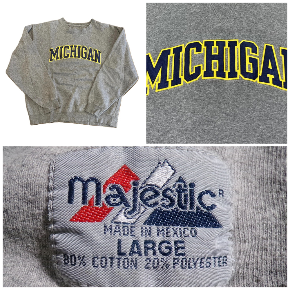 Vtg 90's Majestic Men's Michigan Wolverines Sweatshirt Large Gray 3D Spell-out